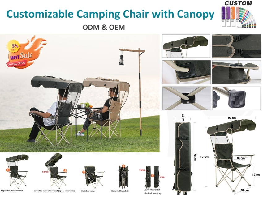 Wat is de opvouwbare campingstoel met luifel?