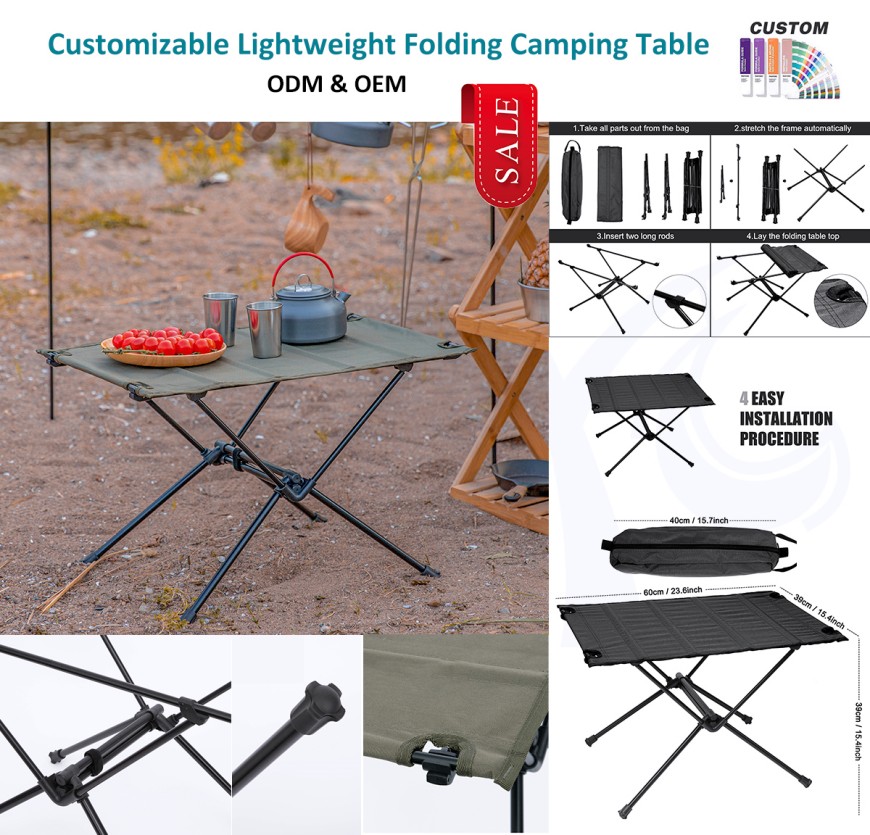 Wasbare stoffen compacte draagbare campingtafel