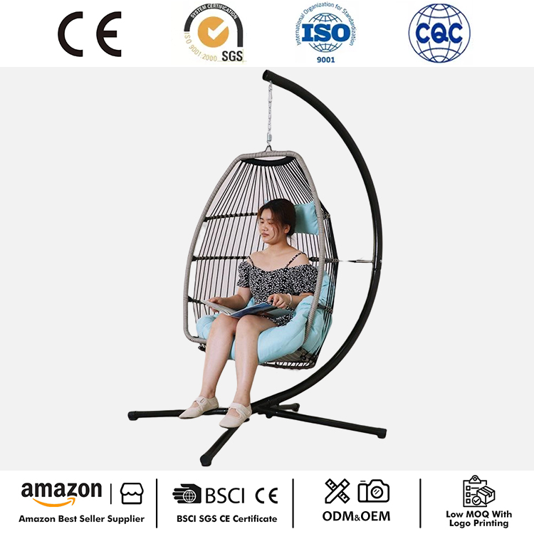 Veranda Opvouwbare PE Wicker Egg Hangstoel
