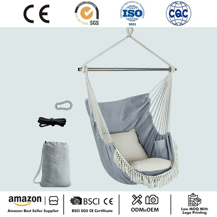 Draagbare macrame hangstoel met zijvak